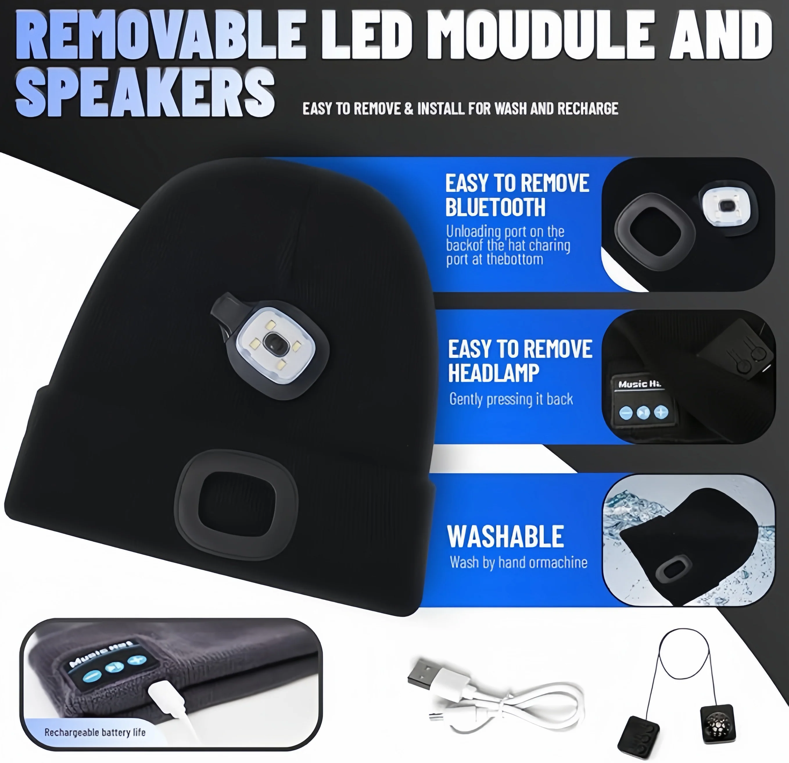 [GOLD] Smart Bluetooth Beanie with Headlamp - Image 9