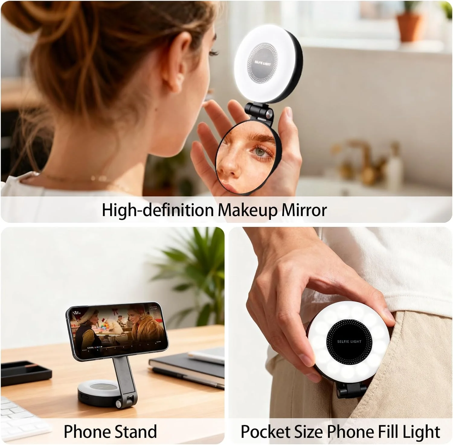 [GOLD] SnapLite Pro – CRI 95+ Magnetic 3-in-1 Selfie Light with Mirror - Image 5