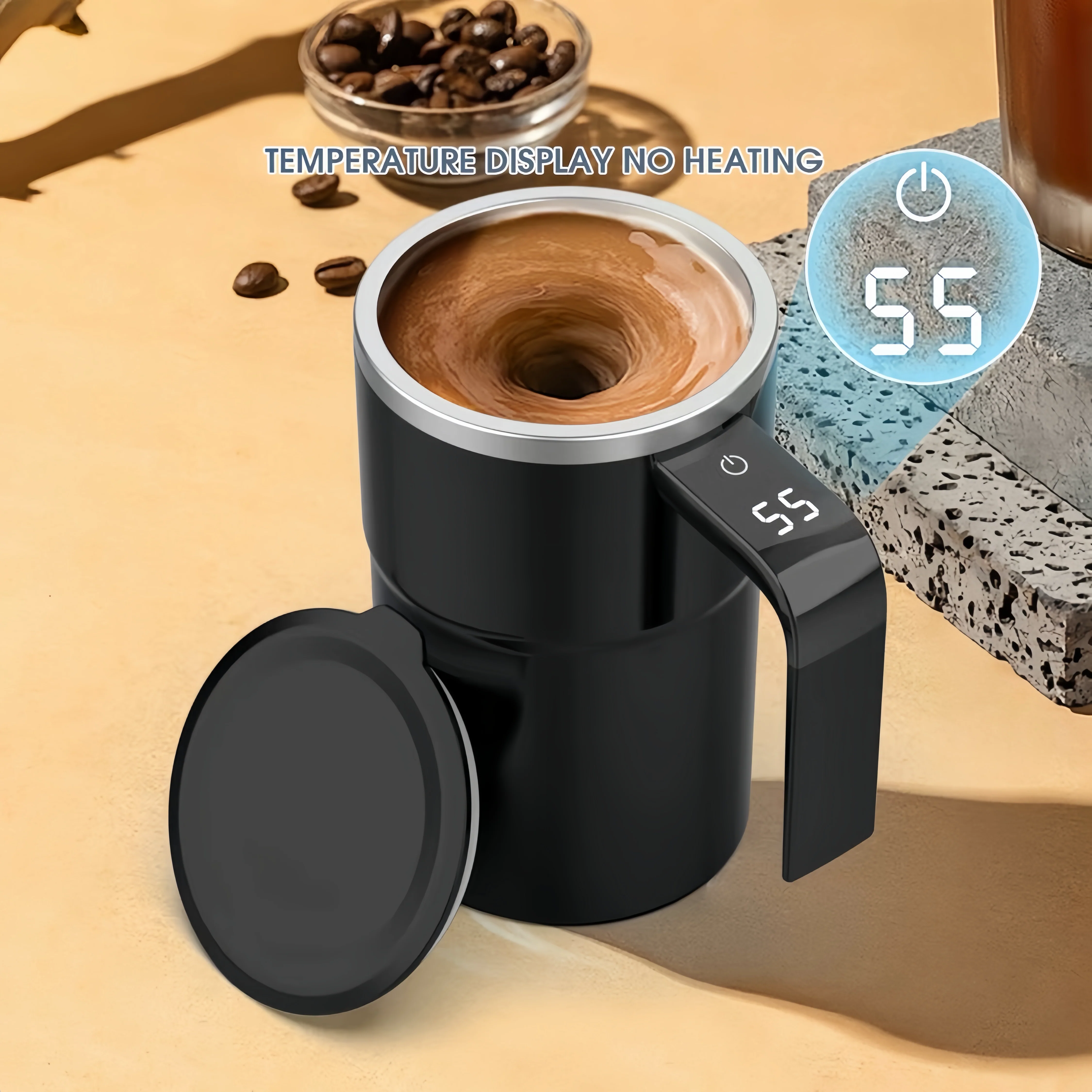 [GOLD] SpinBrew Mug – Self-Stirring Magnetic Coffee Cup with Temp Display - Image 3