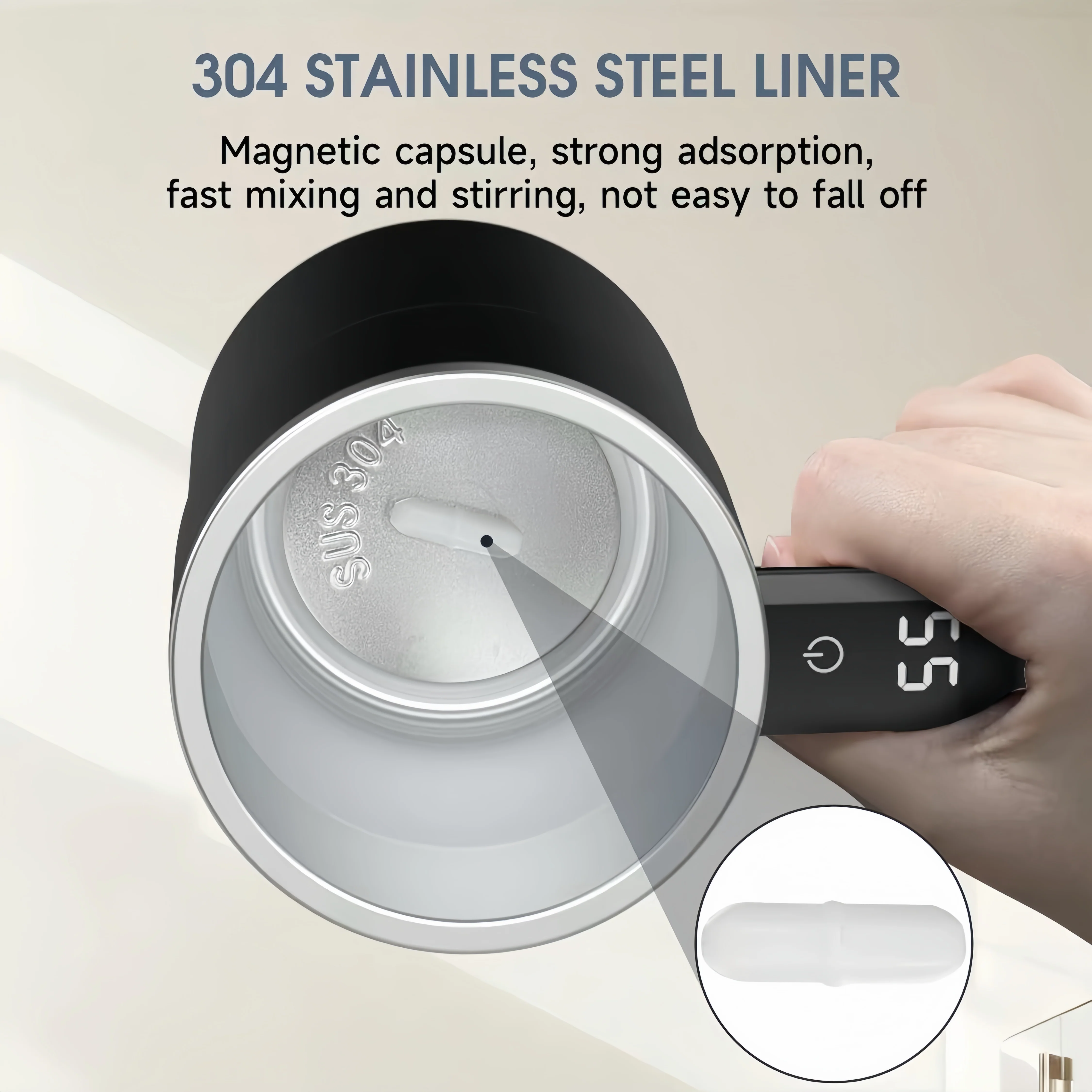 [GOLD] SpinBrew Mug – Self-Stirring Magnetic Coffee Cup with Temp Display - Image 4