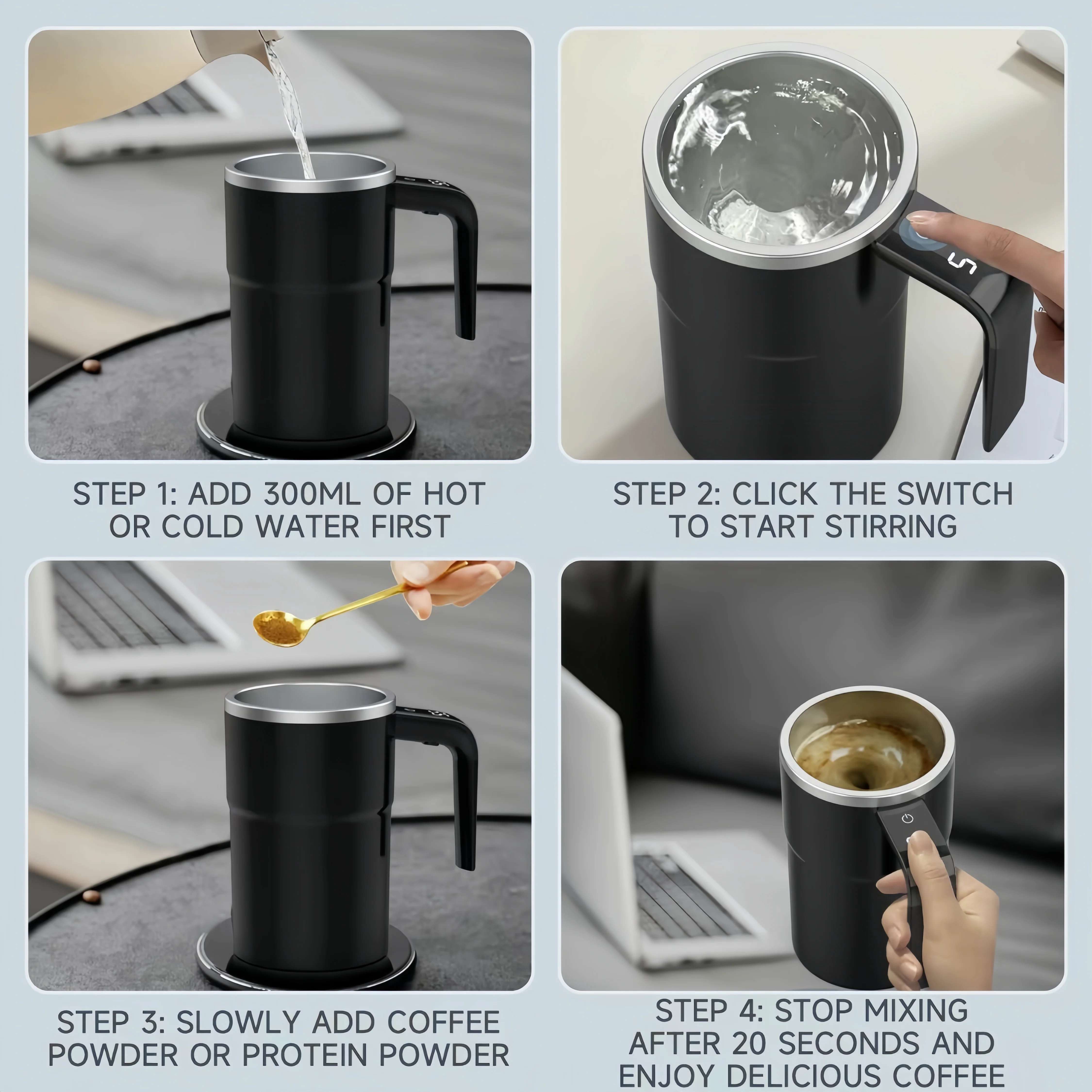 [GOLD] SpinBrew Mug – Self-Stirring Magnetic Coffee Cup with Temp Display - Image 7