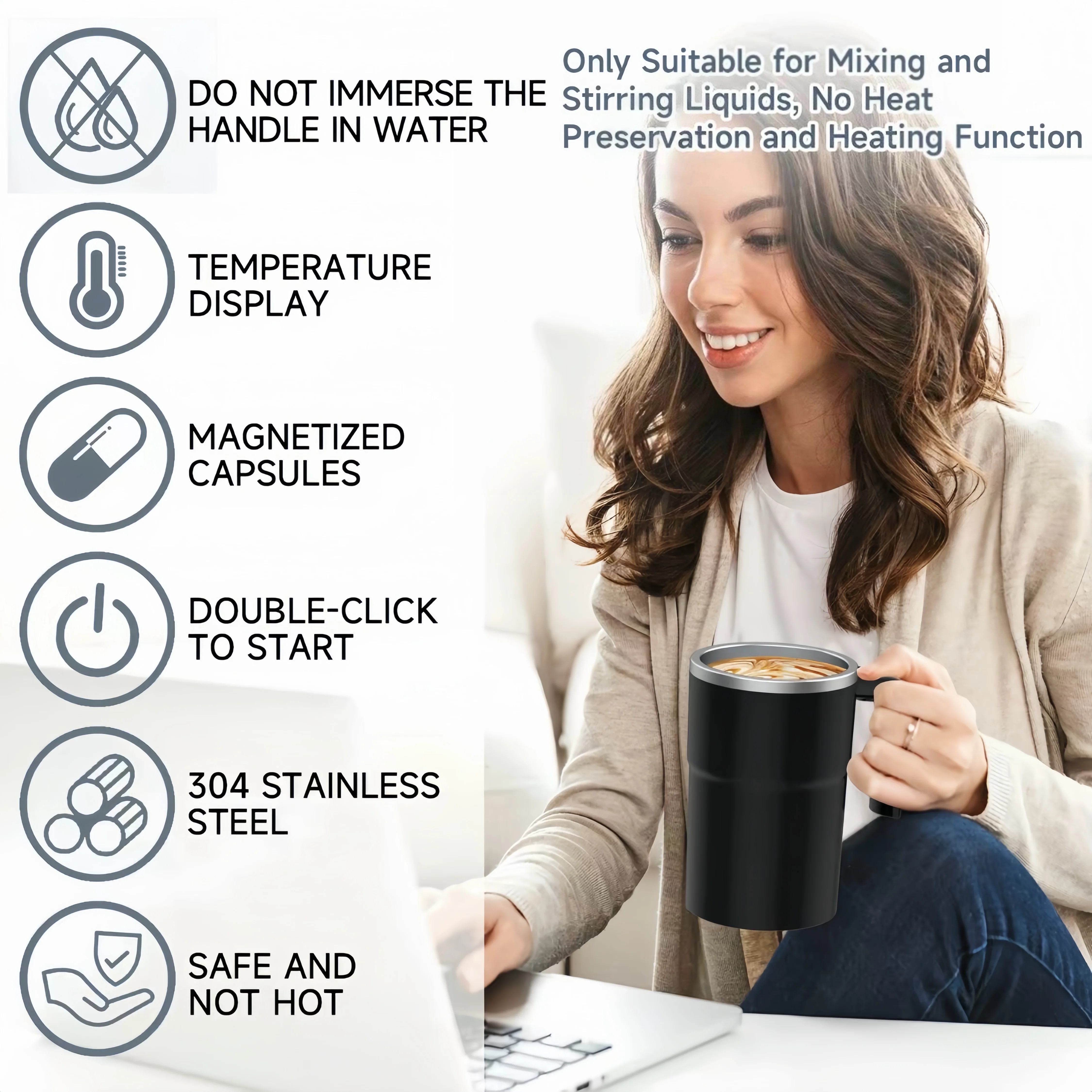 [GOLD] SpinBrew Mug – Self-Stirring Magnetic Coffee Cup with Temp Display - Image 8
