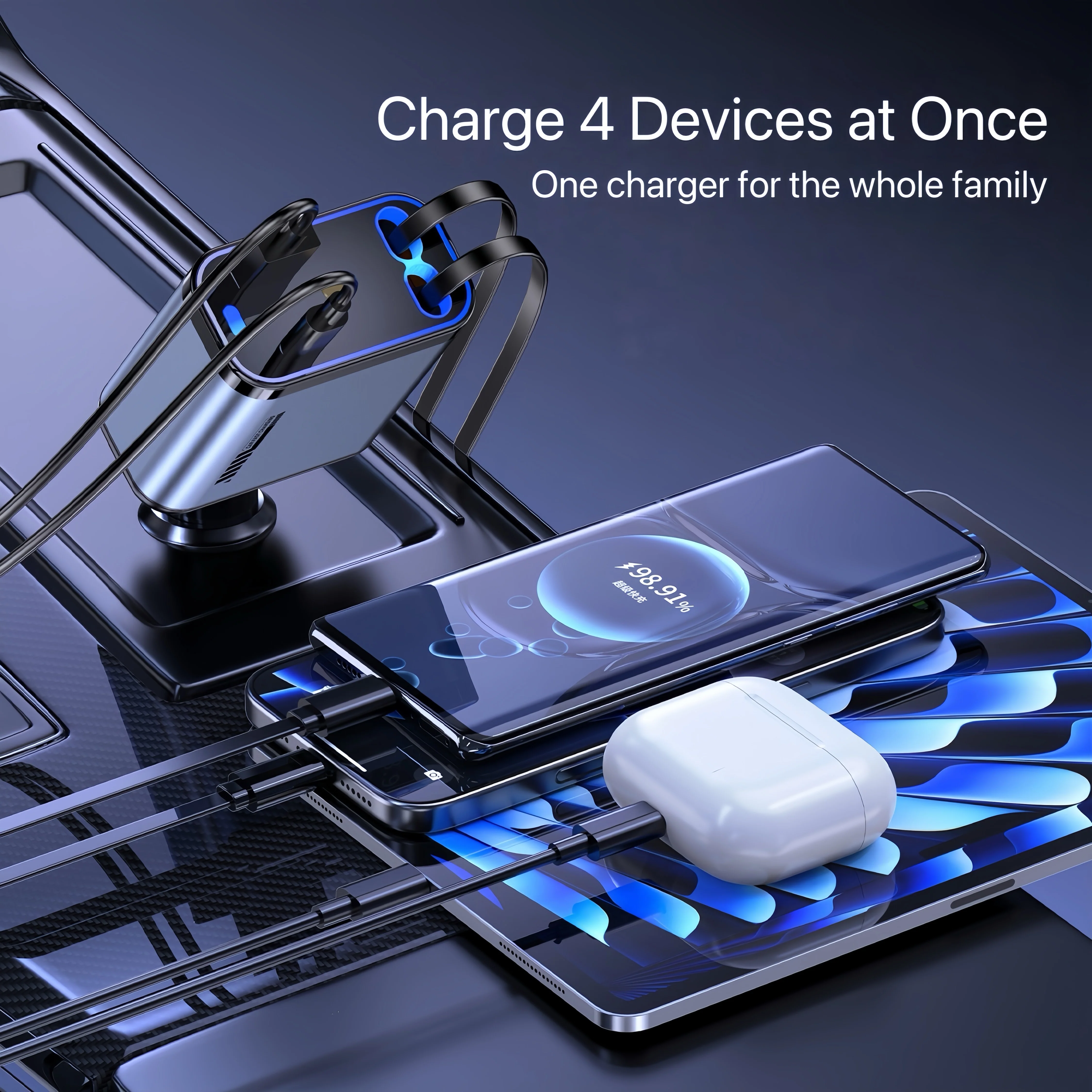 [GOLD] StarCharge 4-in-1 66W Retractable Car Charger with Starry Roof Light - Image 3