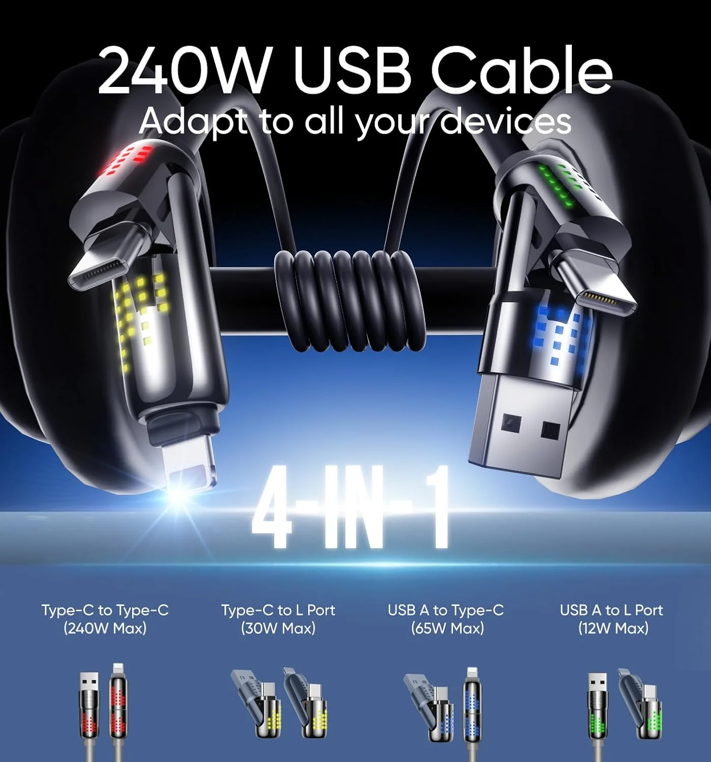 [GOLD] UniCore 240W 4-in-1 Fast Charging Cable – One Cable for Every Device - Image 2